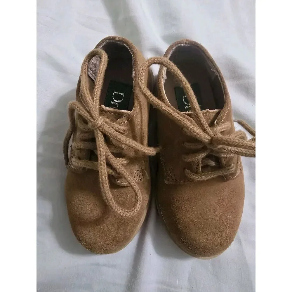 Drexlite Kids Unisex Buck Oxfords Classic Retro Tan Leather Suede Dress Shoes 5M